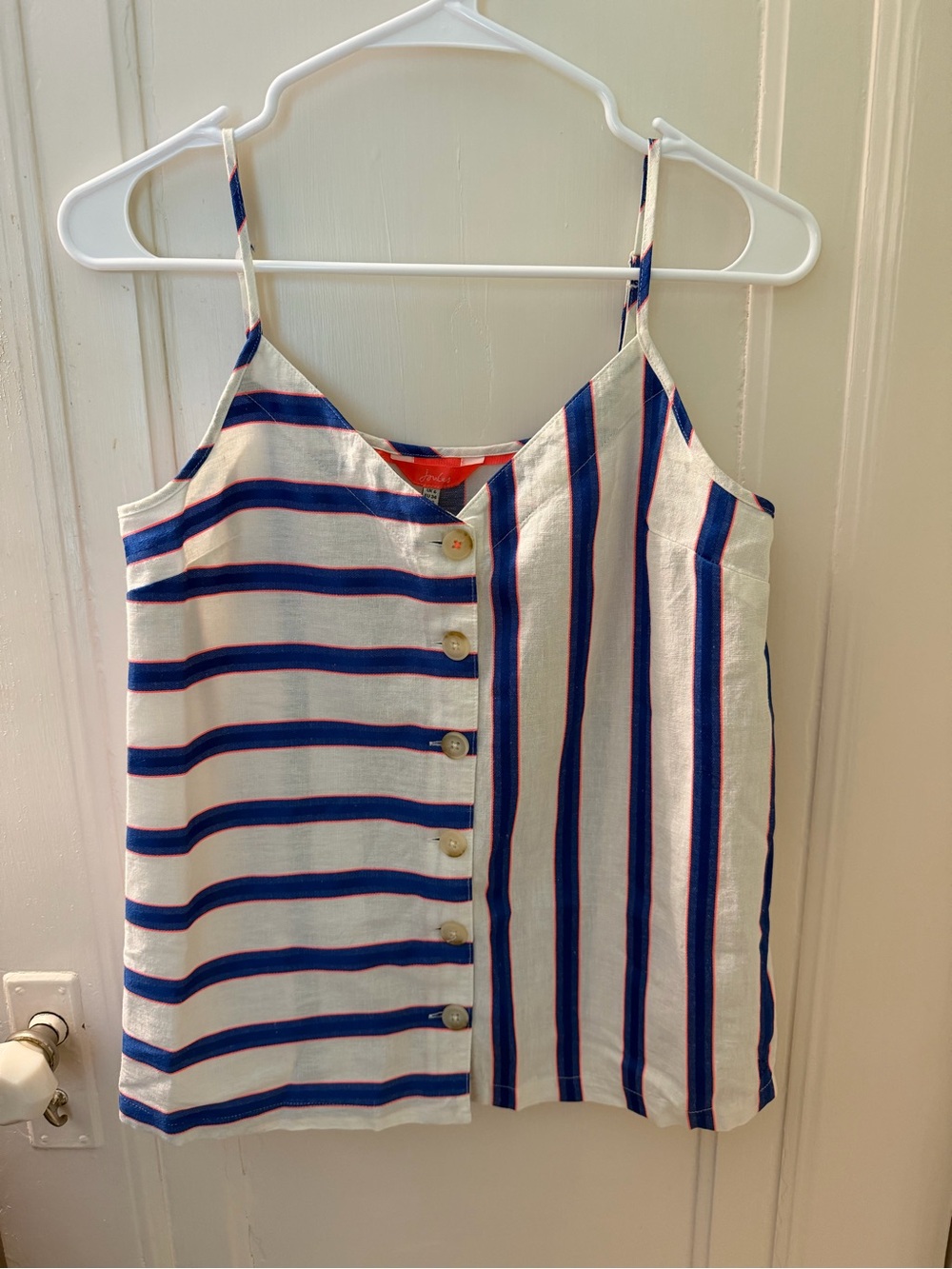 Joules White Cami with Blue and Coral-Pink Stripes